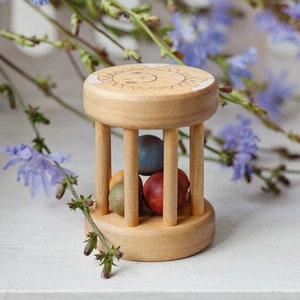 Montessori Ball Cylinder Toy, Wooden Baby Roller Toy, Baby Shower Gift