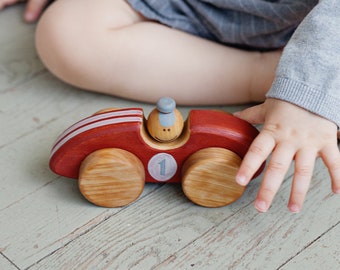 Wood Car, Wooden Toys for Boys, Wooden Baby Toys, Wooden Toys for Toddlers, Red Race Car Toy