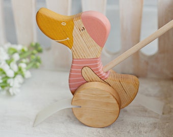 Wooden Toy, Toddler Push Toy, Pink Wooden Duck Toy, Best Push Toy for Girls, Wooden Push Toy, Wood Kids Toys, Wooden Toys for Girl