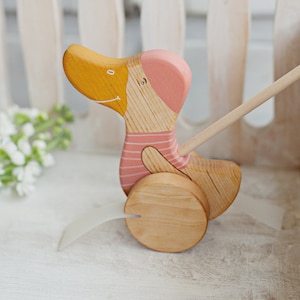 Wooden Toy, Toddler Push Toy, Pink Wooden Duck Toy, Best Push Toy for Girls, Wooden Push Toy, Wood Kids Toys, Wooden Toys for Girl