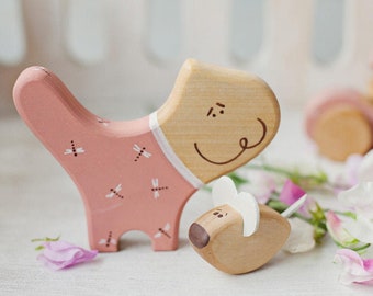 Jouet en bois, Cadeau d’amoureux du chat, Figurine de chat faite à la main, Chat en bois pour tout-petit, Jouets Montessori peints à la main, Cadeau personnalisé pour fille