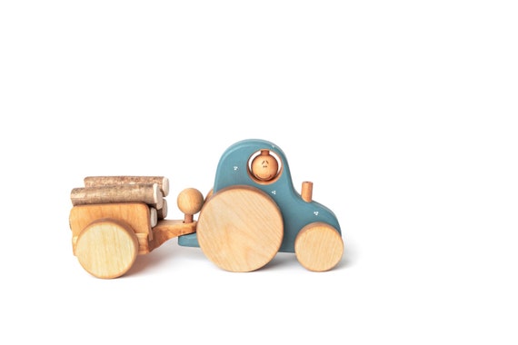 Jouet pour tout-petit en bois intemporel pour garçon, cadeau personnalisé pour  enfant, jouet de tracteur en bois avec bûches -  France