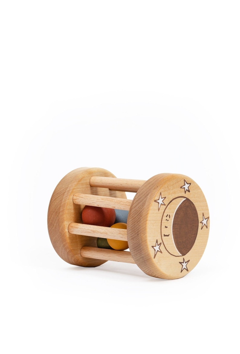 Unique New Baby Gift, Wooden Baby Rattle Toy, Handmade Organic Baby Toys for 6 months image 1