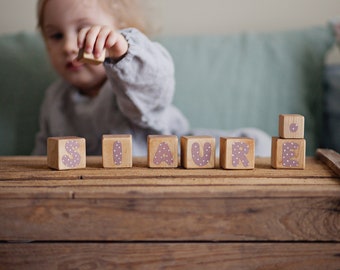 Wooden Baby Name blocks, Lilac Nursery Alphabet Blocks