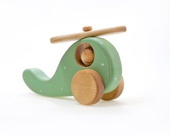 Wooden Toys, Toddler Toys, Wood Toys for Boys, Wooden Helicopter Toy, Wood Helicopter, Mint Green Nursery