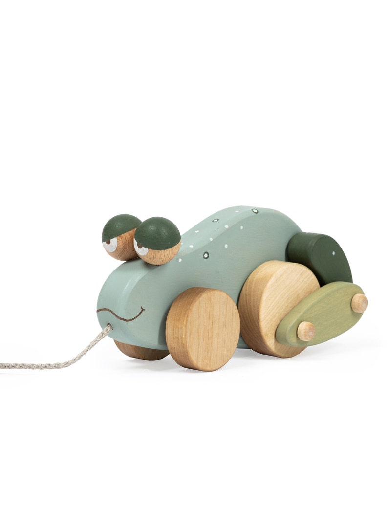 Eco-friendly Wooden Pull Toy Frog, Handmade & Hand Painted for Play and Discovery image 3