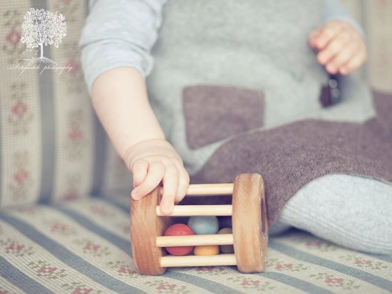 Unique New Baby Gift, Wooden Baby Rattle Toy, Handmade Organic Baby Toys for 6 months image 7