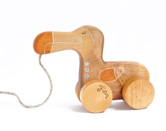 Dodo Vogel Nachziehspielzeug, Holzspielzeug für Kleinkinder,
