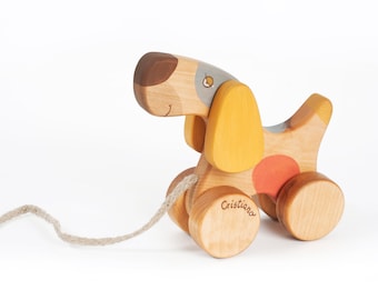 Personalized Pull along dog, Wooden Toy Dog, Pull Toys for Toddlers