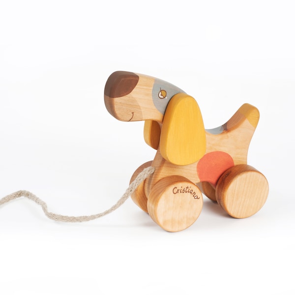 Personalized Pull along dog, Wooden Toy Dog, Pull Toys for Toddlers