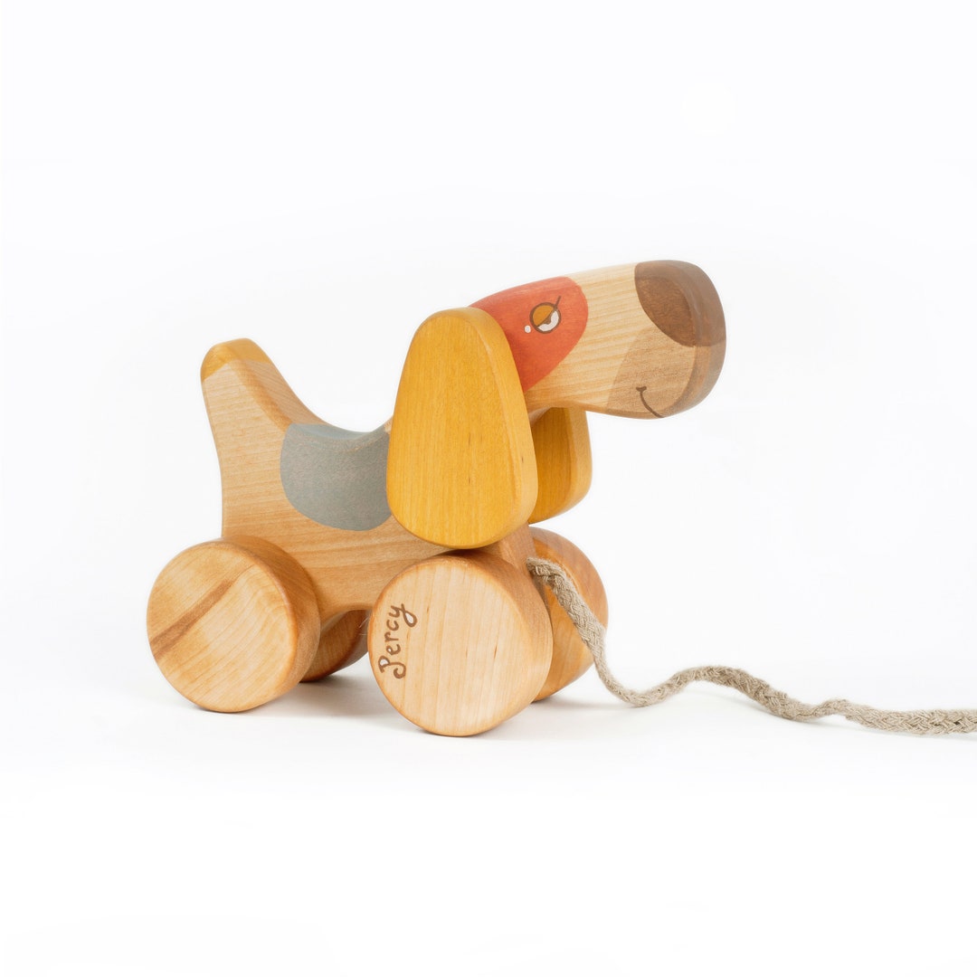 Personalized Pull Toy Dog, Heirloom Toys, Natural Wood Toys for 1 Year