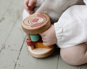 Holz Babyrassel, Dekoriert Baby Spielzeug 6 Monate, ein Rasselroller