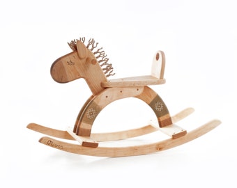 Personalized Wooden Rocking Horse, Organic Kids Toy, Wooden Toy For Toddler, Wood Ride On Toy