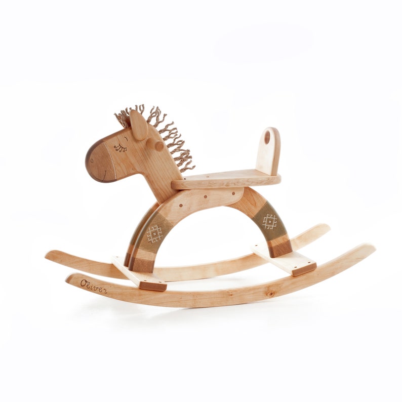 Personalized Wooden Rocking Horse, Organic Kids Toy, Wooden Toy For Toddler, Wood Ride On Toy green