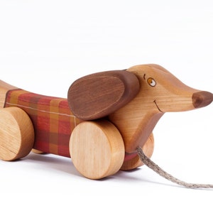 Personalized Wooden Toy Red Dog eco-friendly pull along kids toy image 3