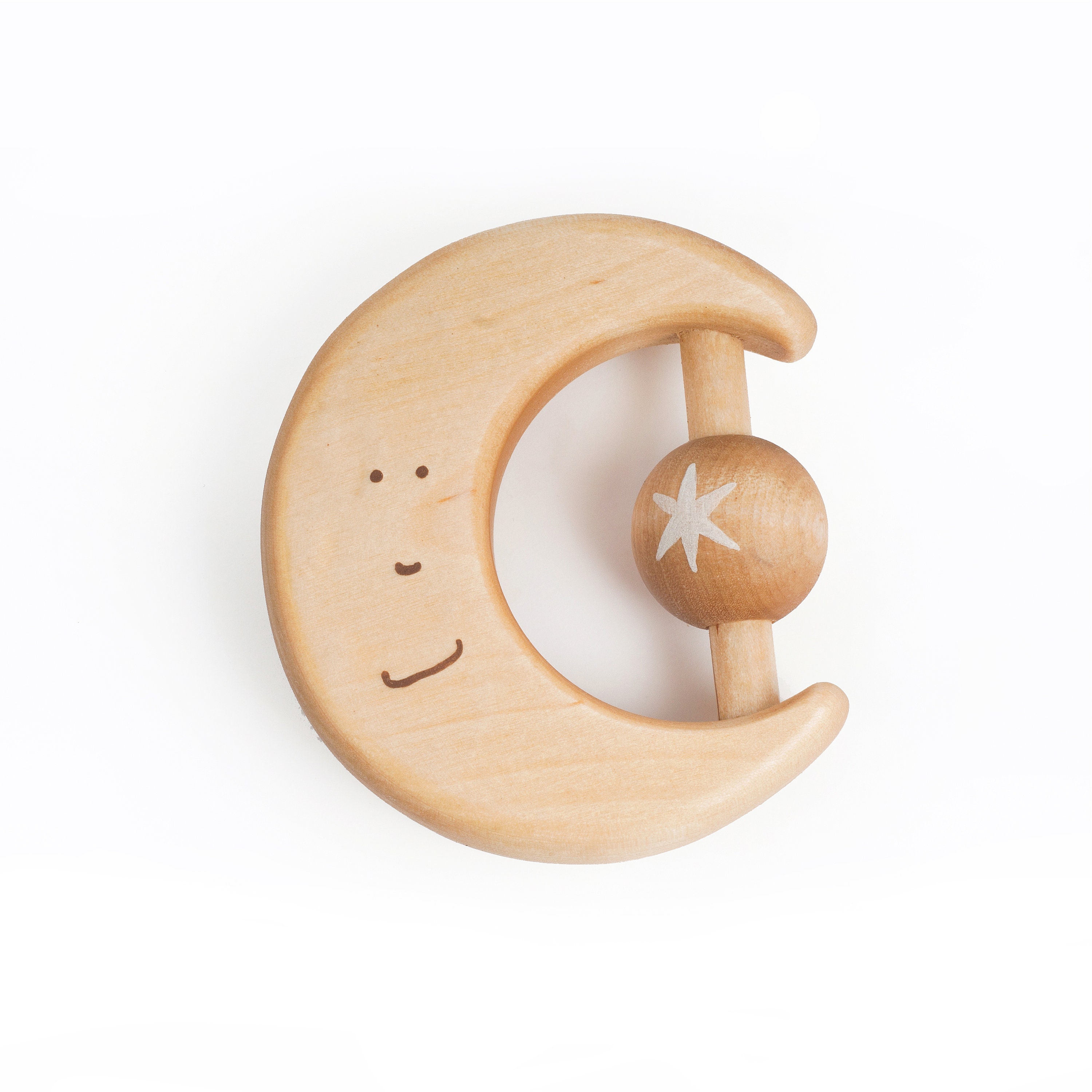 Organic Baby Toy Wooden Teether Wood Rattle A Moon Natural Toys