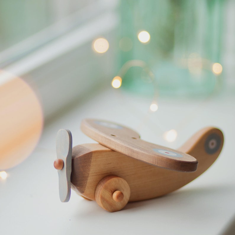 Wooden Plane Toy for 3 Year Old, Wooden Toys for Boys, Airplane Baby Shower Gift image 1