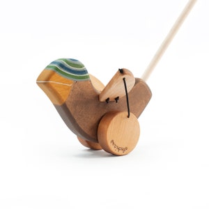 Kleinkind Schiebespielzeug, personalisiertes Schiebespielzeug, Hölzernes Spielzeug, Holzspielzeug, 100% natürliches Spielzeug, personalisiertes Geschenk für Kleinkinder, ein Spatz