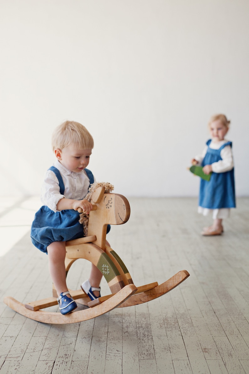 Personalized Wooden Rocking Horse, Organic Kids Toy, Wooden Toy For Toddler, Wood Ride On Toy image 6
