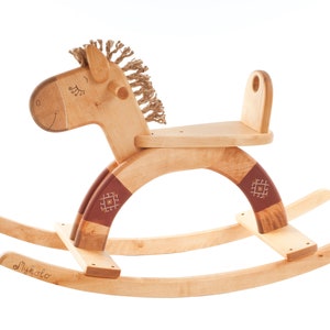 Wooden Rocking Horse, Wood Rocking Horse, 1st Birthday Gift, Handmade Wooden Toys, Toddler Gift, Personalized Gift for Kids barn red