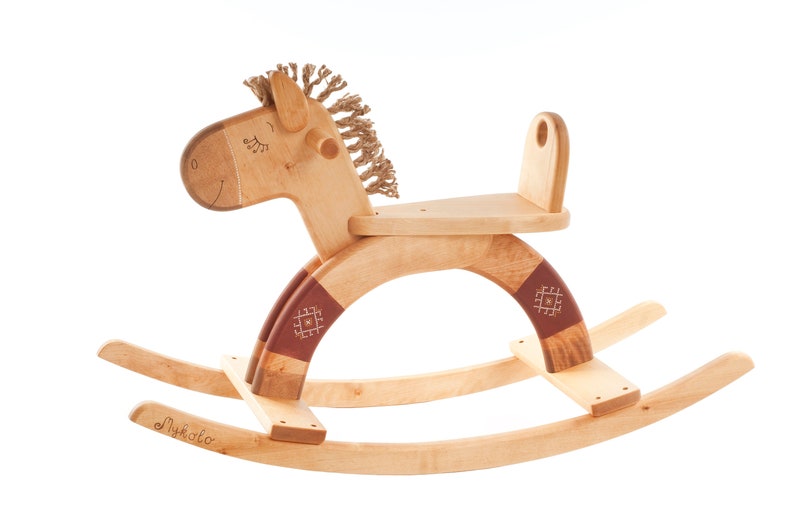 Wooden Rocking Horse, Wood Rocking Horse, 1st Birthday Gift, Handmade Wooden Toys, Toddler Gift, Personalized Gift for Kids barn red