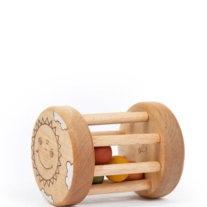 Unique New Baby Gift, Wooden Baby Rattle Toy, Handmade Organic Baby Toys for 6 months image 2