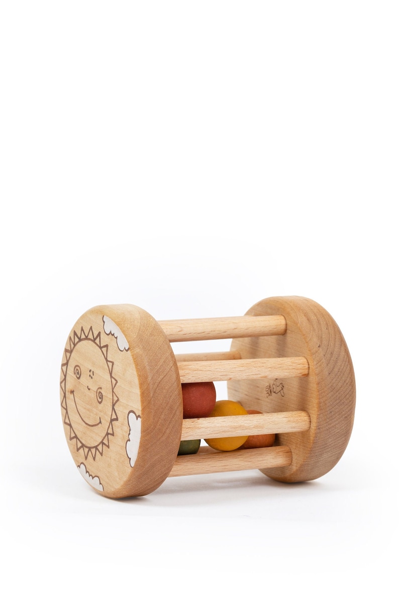 Unique New Baby Gift, Wooden Baby Rattle Toy, Handmade Organic Baby Toys for 6 months image 2