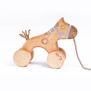 Horse Toy on Wheels, Eco Friendly Wood Pull Toy image 1