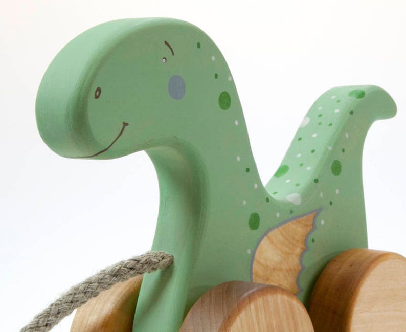 Wooden Dragon Toy, Natural Wood Toys, Wooden Pull Toys for Toddlers image 3