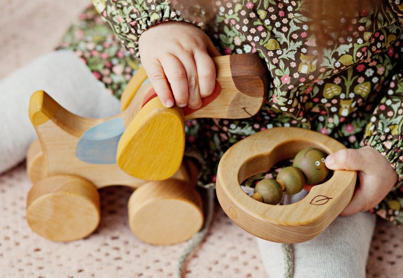 Wooden Baby Rattle Wood Teether Toy Organic teething toy Etsy