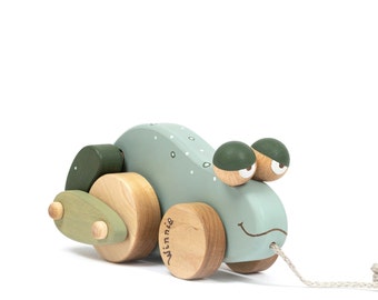 Wooden Frog Toy Personalized with the Name, Wood Pull Kids Toy