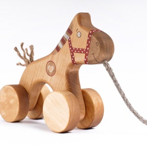 Wooden Horse Toy, Pull Along Horse, Heirloom Toys, Wooden Pull Toy for Toddlers, a Red Horse image 4