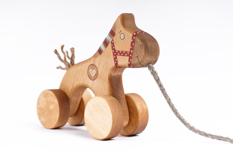 Wooden Horse Toy, Pull Along Horse, Heirloom Toys, Wooden Pull Toy for Toddlers, a Red Horse image 4