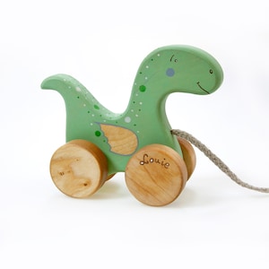 Wooden Dinosaur Toy, Personalized Dinosaur Gift for 2 Year Old, Pull Toys for Toddlers