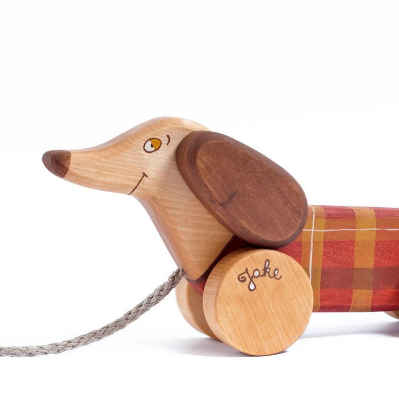 Wooden Dog Pull Toy, 1st birthday gift, Dachshund Toy image 2