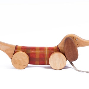 Personalized Wooden Toy Red Dog eco-friendly pull along kids toy image 2