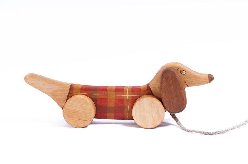 Personalized Wooden Toy Red Dog eco-friendly pull along kids toy image 2