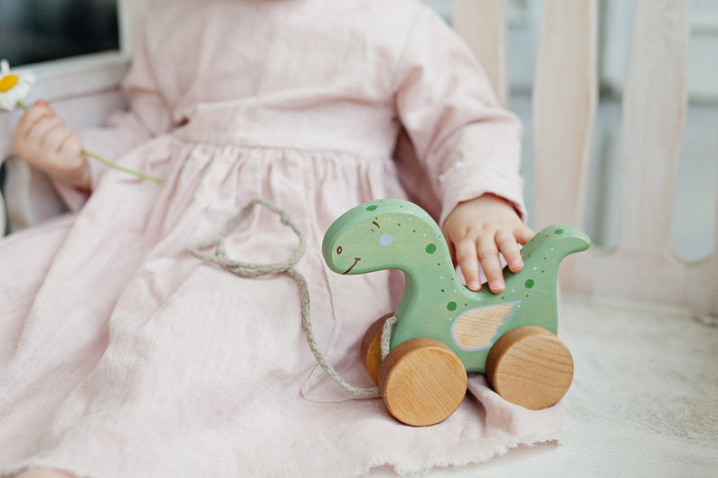 Wooden Dragon Toy, Natural Wood Toys, Wooden Pull Toys for Toddlers image 4