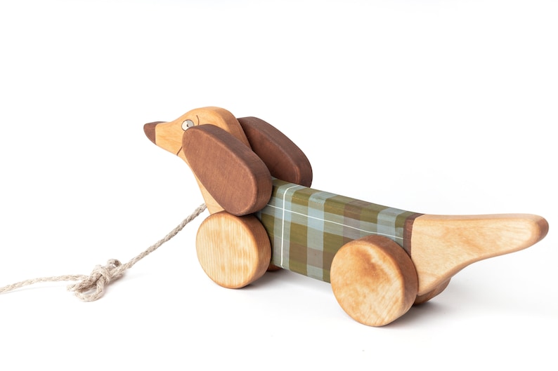 Unique 1st Birthday Gift Wooden Pull Toy Dog, Walk-A-Long Puppy for Girls and Boys, Wooden Dachshund Lover Gift image 2