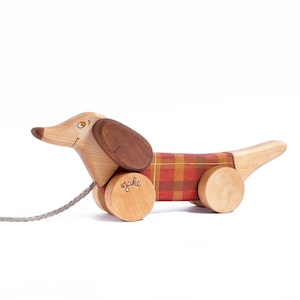 Wooden Dog Pull Toy, 1st birthday gift, Dachshund Toy image 1