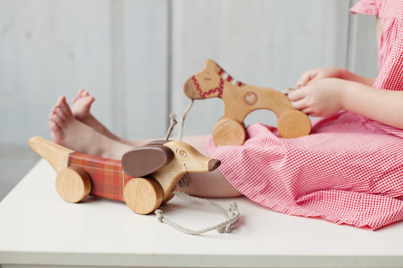 Personalized Wooden Toy Red Dog eco-friendly pull along kids toy image 5