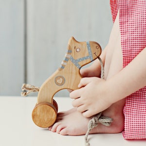 Horse Toy on Wheels, Eco Friendly Wood Pull Toy image 4