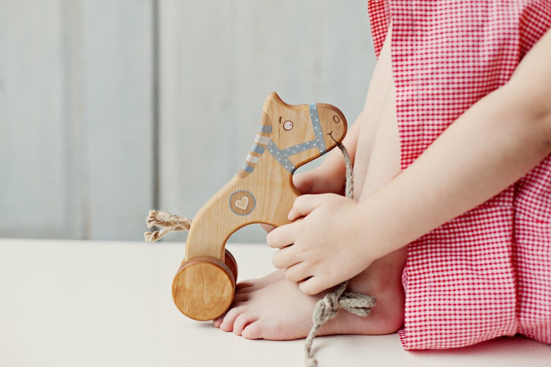 Horse Toy on Wheels, Eco Friendly Wood Pull Toy image 4