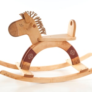 Personalized Wooden Rocking Horse, Organic Kids Toy, Wooden Toy For Toddler, Wood Ride On Toy barn red