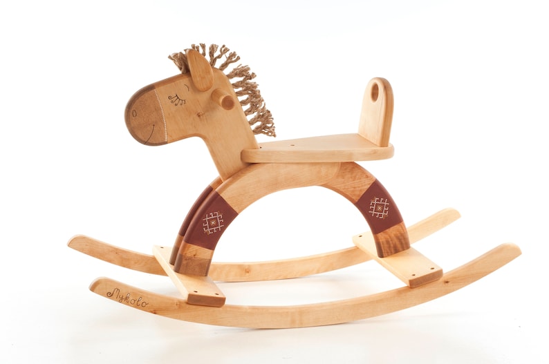 Personalized Wooden Rocking Horse, Organic Kids Toy, Wooden Toy For Toddler, Wood Ride On Toy barn red