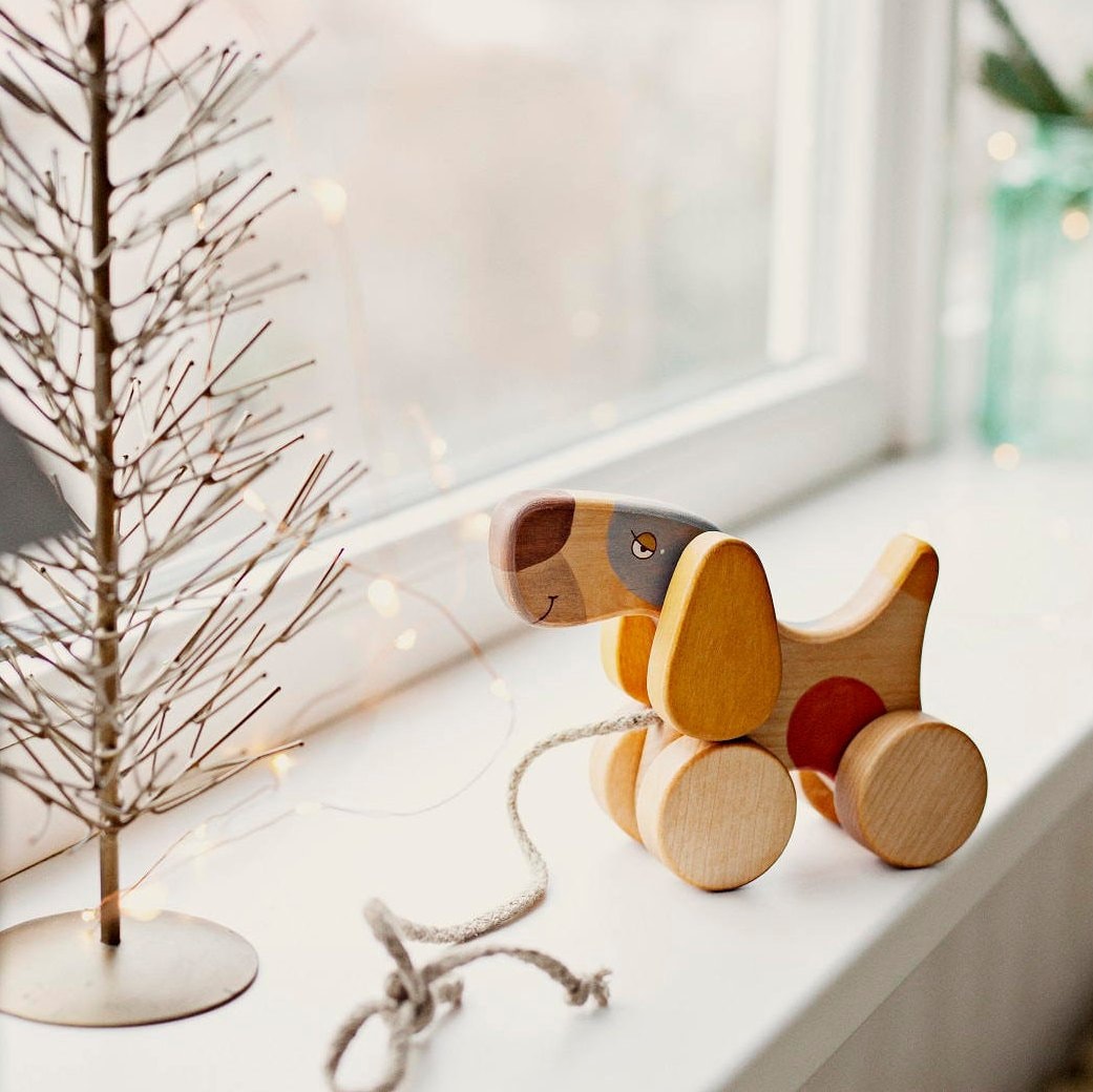 Wooden Pull Along Toy, Wooden Toy For Toddler, Pull Toy Dog