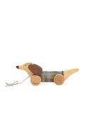 Personalized Toy Dog, Eco Friendly Pull Along Toy, Wooden Toy Dachshund, Dog Pull Toy, Green Dog on Wheels