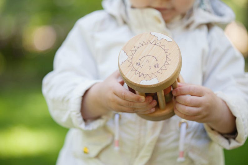 Unique New Baby Gift, Wooden Baby Rattle Toy, Handmade Organic Baby Toys for 6 months image 4