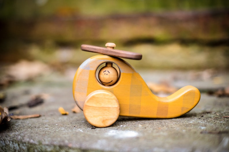 Wooden Helicopter Toy, Natural Toys for Toddlers, Wooden Toys image 1