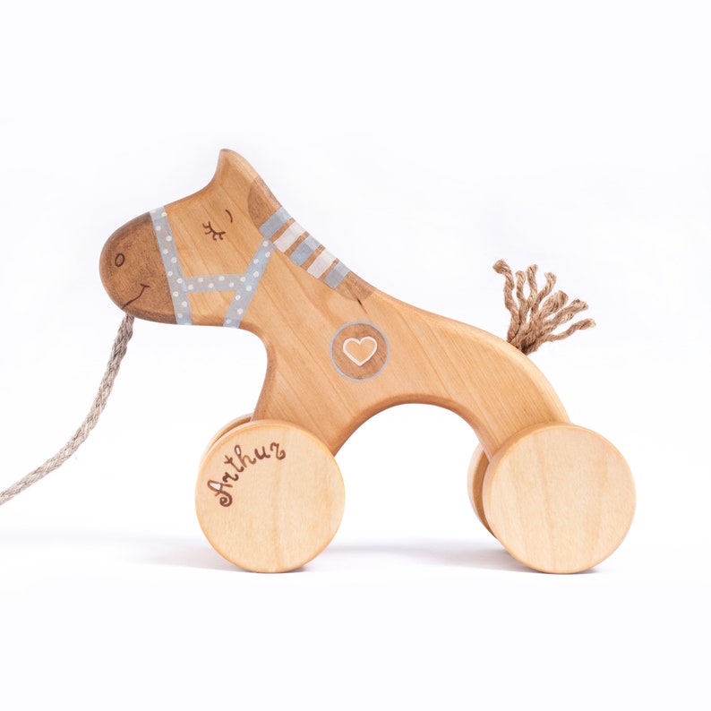 Horse Toy on Wheels, Eco Friendly Wood Pull Toy image 2